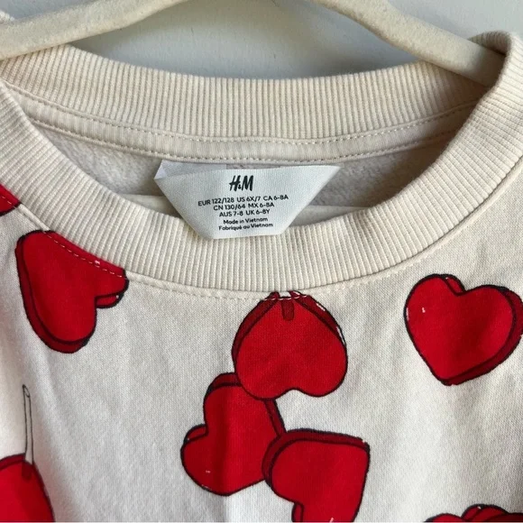 H&M Cream Sweater with Red Heart Lollipop Design - US 6X/7 - Picture 2 of 10